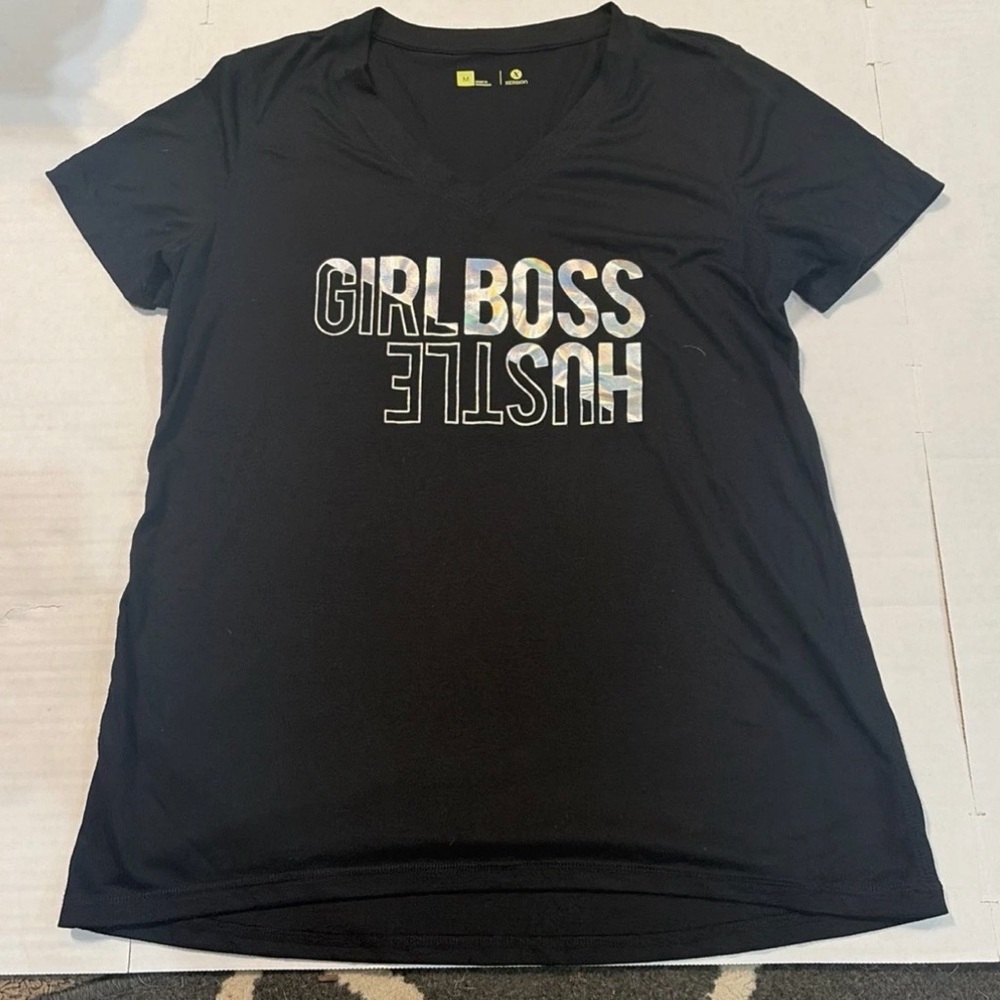 Xersion Black Tee with Yellow Logo Print